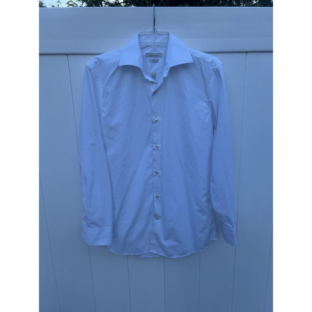 Perry Ellis Portfolio Wrinkle Free Mens 15 1/2 32-33 Slim Fit White Long Sleeve
